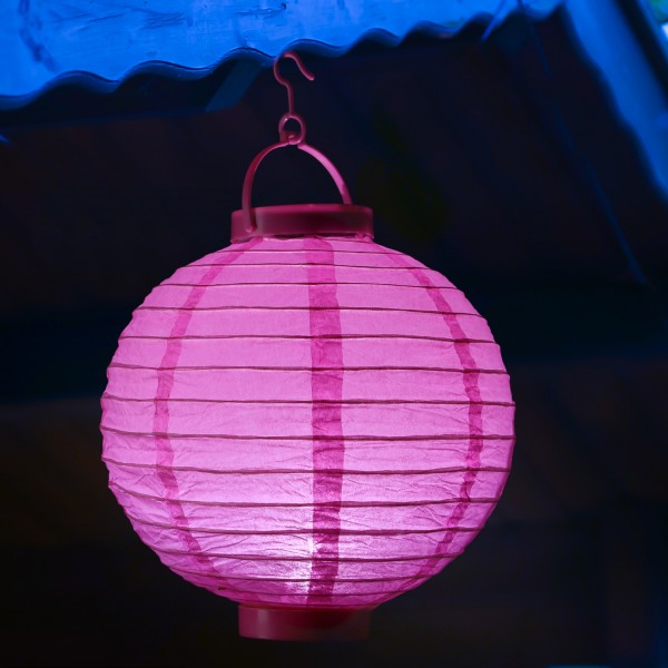 LED Lampion - kaltweiße LED - D: 30cm - Montagehaken - Batteriebetrieb - pink