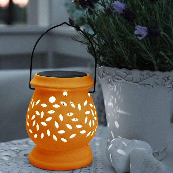LED Solar Laterne CLAY- kaltweiße LED - H: 14cm - D: 11cm - Dämmerungssensor - Terrakotta