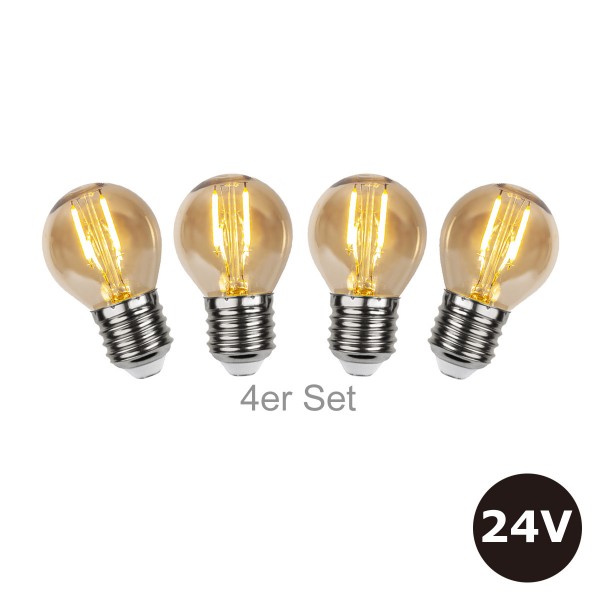 4er Set - 24V Leuchtmittel für SYSTEM 24 Lichterketten - 4,5cm - amber - 28lm - 2500K - E27 Sockel