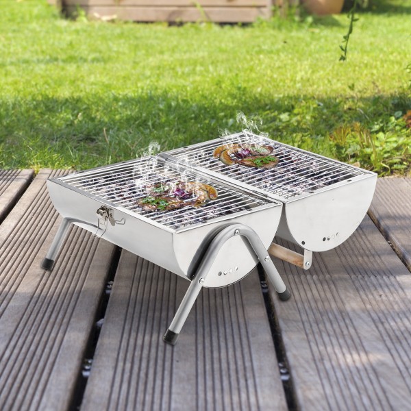Picknick Grill - Edelstahl - Grillhöhe ca. 17cm - inkl. zwei Kohleroste