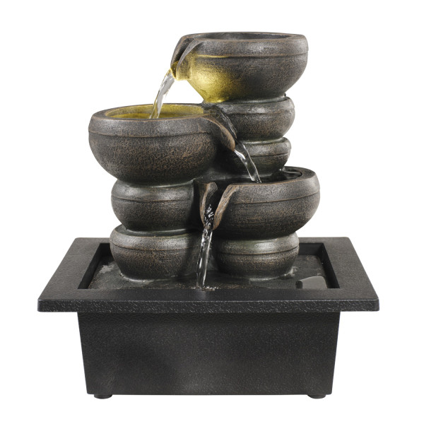 Kaskaden-Tischbrunnen mit LED Beleuchtung H25cm Zimmerbrunnen innen und außen