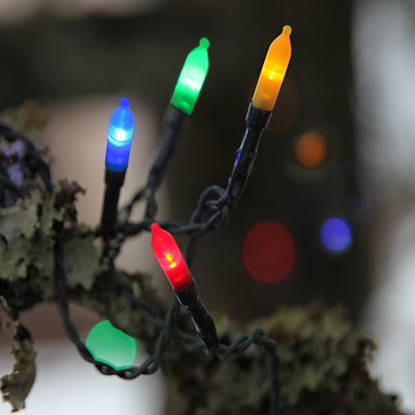 LED Mini Lichterkette Pisello - 80 bunte LED - L: 16m - grünes Kabel - outdoor