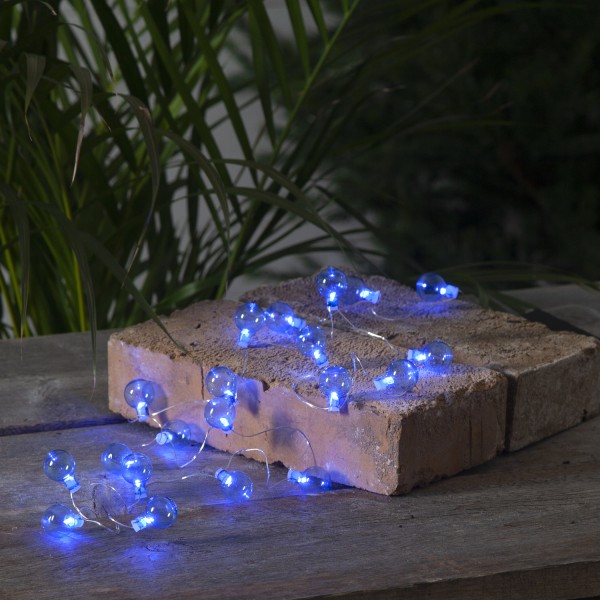 LED Lichterkette Mini Glow - 20 kleine blaue Birnen - blaue LED - L: 1,6m - Batterie - für Außen