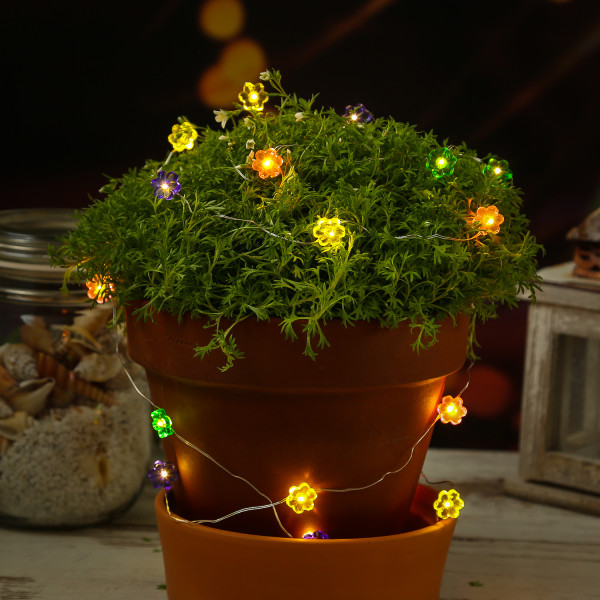 LED Drahtlichterkette Blume - 20 warmweiße LED - L: 1,9m - Batteriebetrieb - mehrfarbig