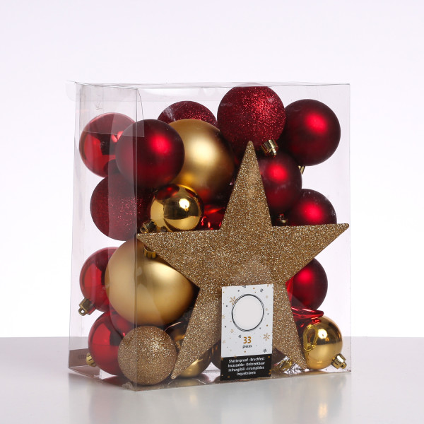 B-Ware Christbaumkugel - Weihnachtsbaumkugel - bruchfest - glänzend matt glitzernd - gold, rot - 33e