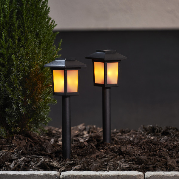 LED Solar Wegleuchte Flame - gelbe LED mit bewegtem Feuereffekt - Sensor - schwarz - 2er Set