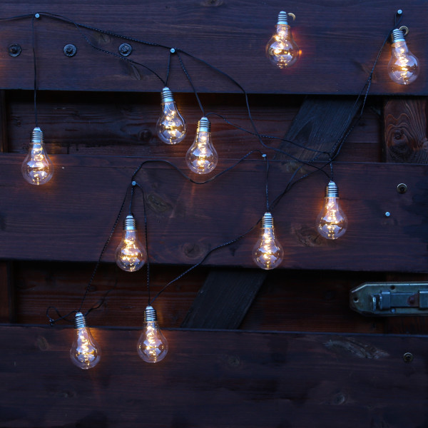 LED Solar Lichterkette mit 10 transparenten Glühbirnen mit Drahtlichterkette - 2 Funkt. - L: 4,5m