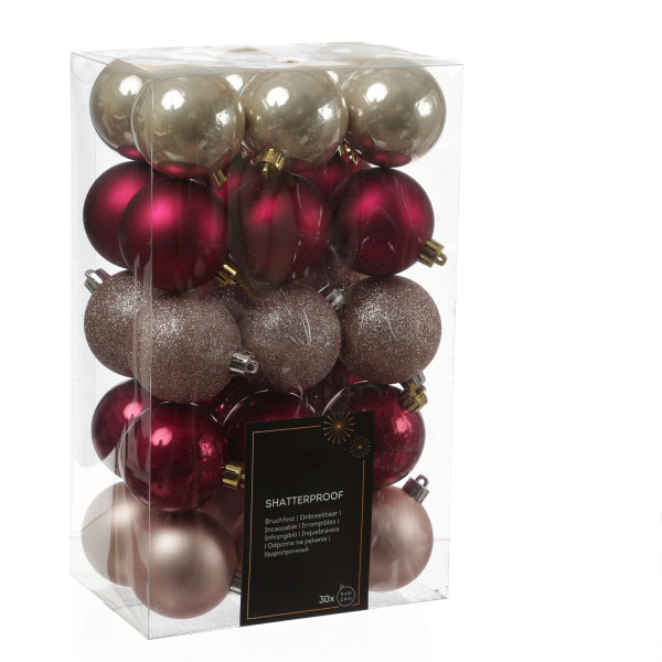 B-Ware Christbaumkugeln - Baumkugel - bruchfest - D: 6cm - glänzend/matt/glitzernd - pink, rosa - 30