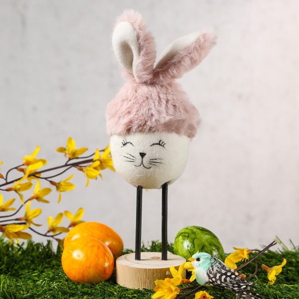 Osterhase mit Plüschohren - Dekofigur - Ostern - H: 24cm - stehend - für Innen - rosa