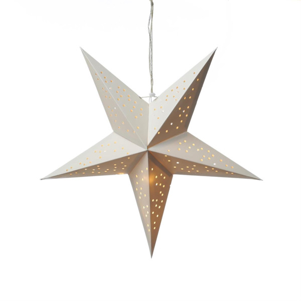 B-Ware LED Papierstern - hängend - 5-zackig - 10 warmweiße LED - D: 40cm - Batterie - Timer - weiß