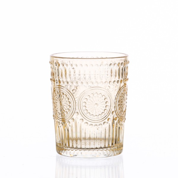Trinkglas Vintage mit Blumenmuster - Glas - 280ml - H: 10cm - Bohostil - gelb