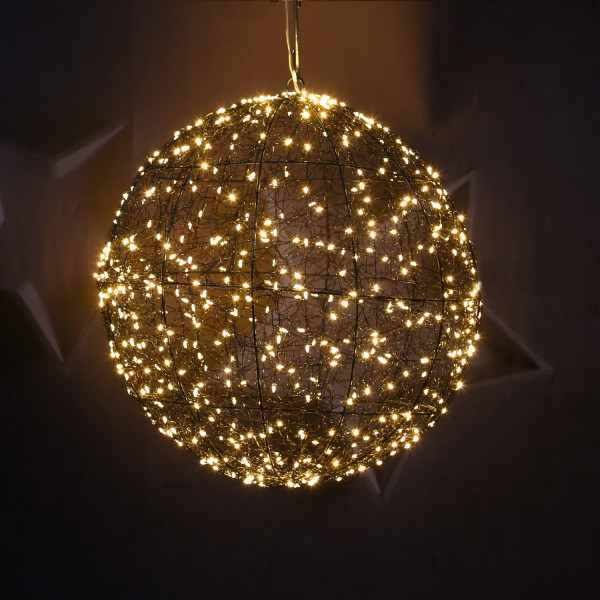 LED Drahtkugel - Leuchtkugel - 600 bernsteinfarbene LED - Timer - D: 38cm - für Innen/Außen