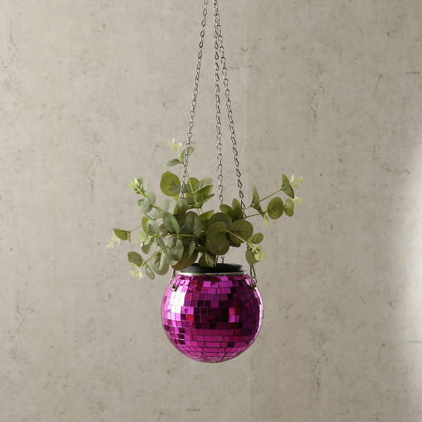 Blumenampel Discokugel - Spiegelkugel als Blumentopf - hängend - D: 15cm - pink