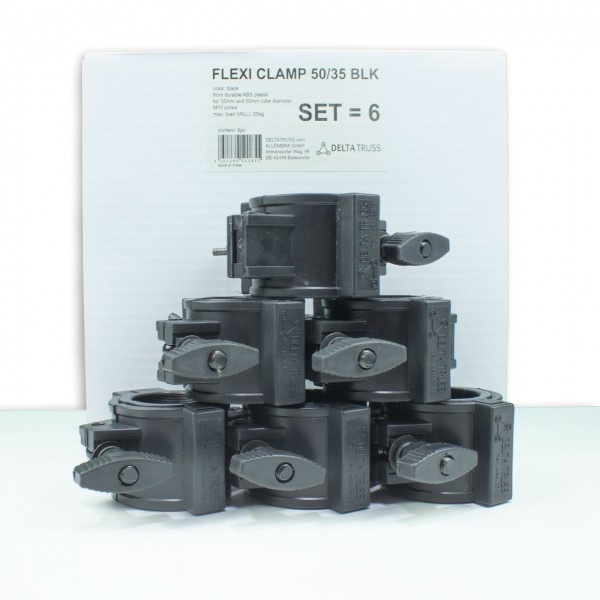 FLEXI CLAMP Set schwarz (6 Stück) - Kunststoff-Klammer f. Traversen, Half-Coupler 50/35mm