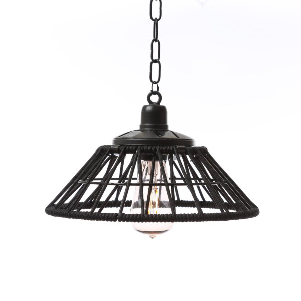 B-Ware LED Solar Hängeleuchte - Kunststoffseil - 1 warmweiße LED - D: 28,5cm - Lichtsensor - schwarz