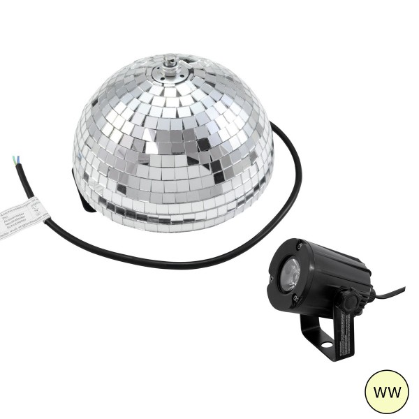 Spiegelkugel Komplettset - Discokugel, Motor, Pinspot, Montagematerial für Diskokugel - Mirrorball Set - Partyset