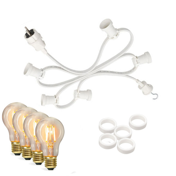 Illu-/Partylichterkette 10m - Außenlichterkette weiß - Made in Germany - 10 dimmbare Leuchtmittel