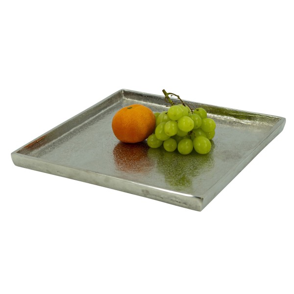 Tablett - Dekoteller - quadratisch - Aluminium - ohne Griffe - L: 25,5cm - silber