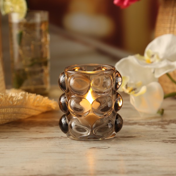 Teelichthalter BUBBLE - Windlicht - Glas - H: 9cm - D: 9,5cm - grau