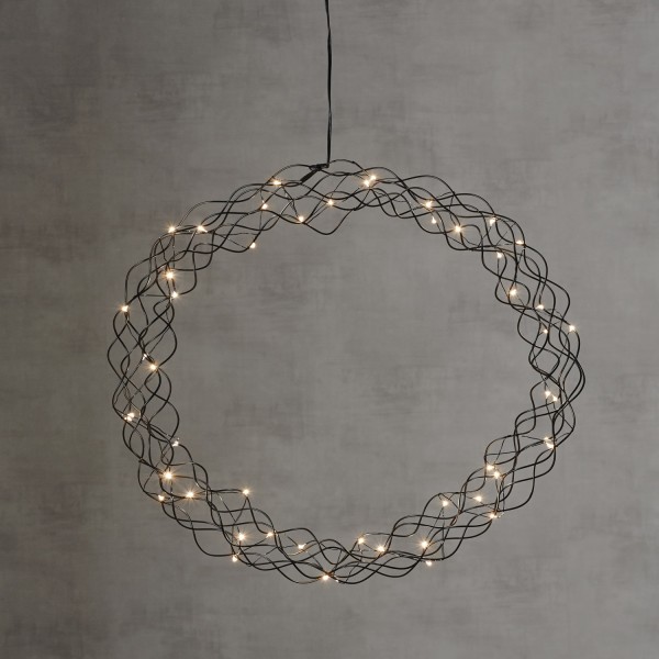LED Lichtkranz Curly - 50 warmweiße LED - D: 48cm - Metall - schwarz