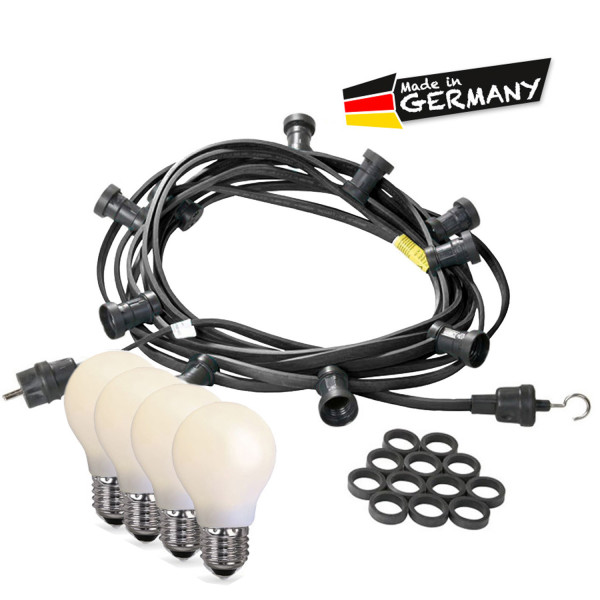 Illu/Partylichterkette 20m - Außenlichterkette schwarz - Made in Germany- 20 opale LED Tropfenlampen