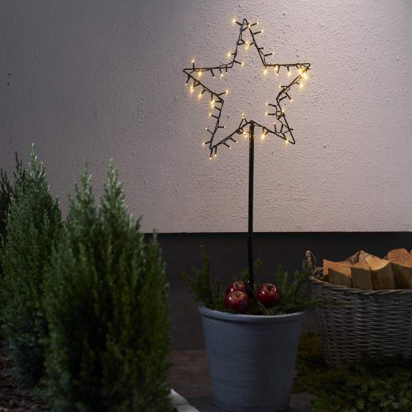 LED Lichterstern Spiky - stehend - H: 92cm - 60 warmweiße LED - Timer - Batterie - Outdoor - schwarz