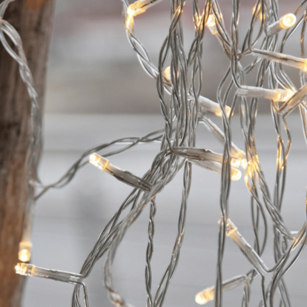 LED Lichterkette - 40 warmweiße LED - L: 6,24m - Trafo - für Außen - transparentes Kabel