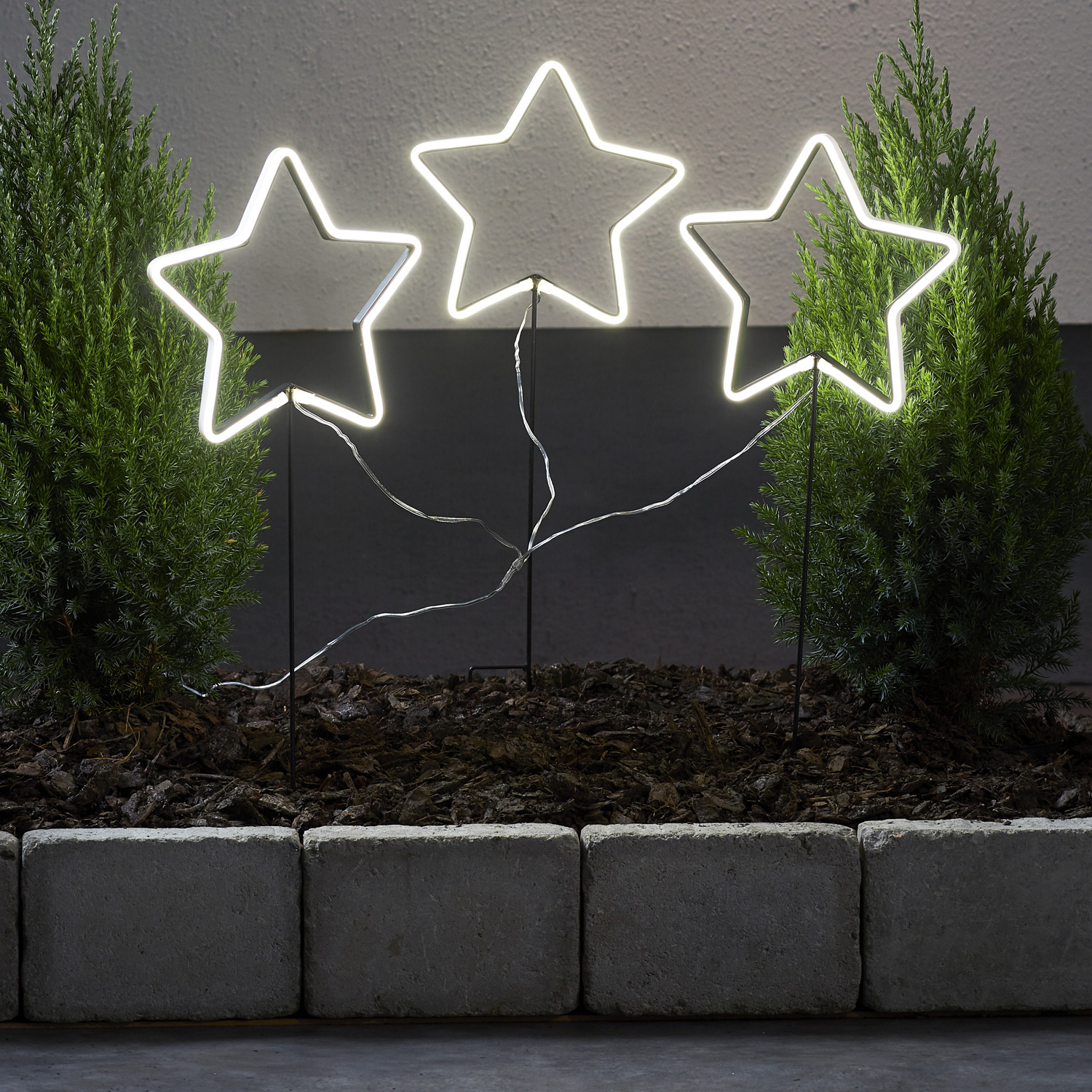 LED Neon Gartenstecker Sterne - 216 weiße LED - H: 60cm - 8