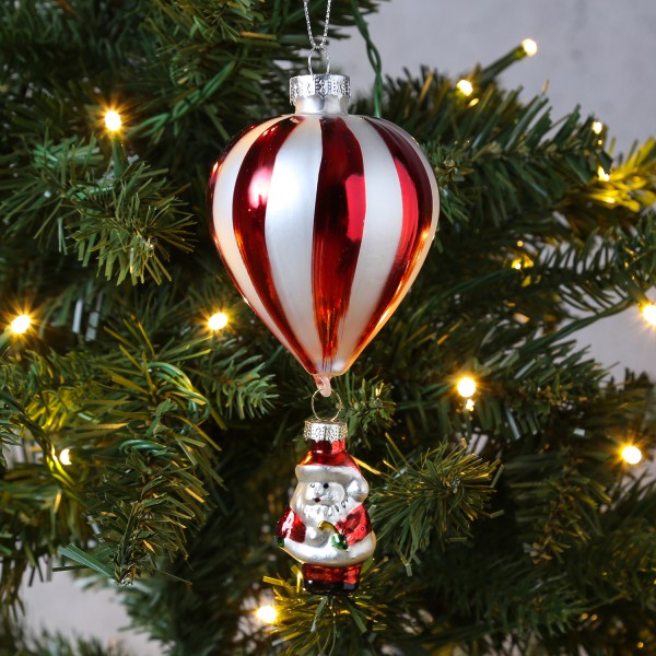 Weihnachtsbaumschmuck BALLON mit Weihnachtsmann - Glas - inkl. Aufhänger - H: 15cm - rot, weiß