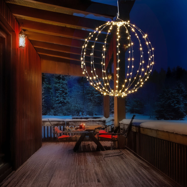 LED Drahtkugel - 3D Leuchtkugel - D: 38cm - 240 bernstein LED - faltbar - 8 Modi/Timer - Innen/Außen