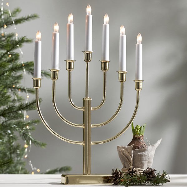 Kerzenleuchter CHRISTINA - 7-flammig - warmweiße Glühlampen - H: 47cm - Schalter - gold