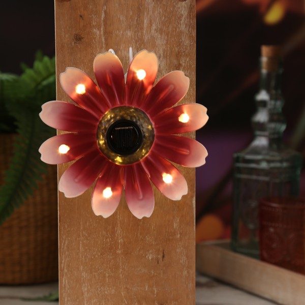 LED Solar Blume - hängend - Metall - 6 warmweiße LED - H: 14cm - Lichtsensor - rot