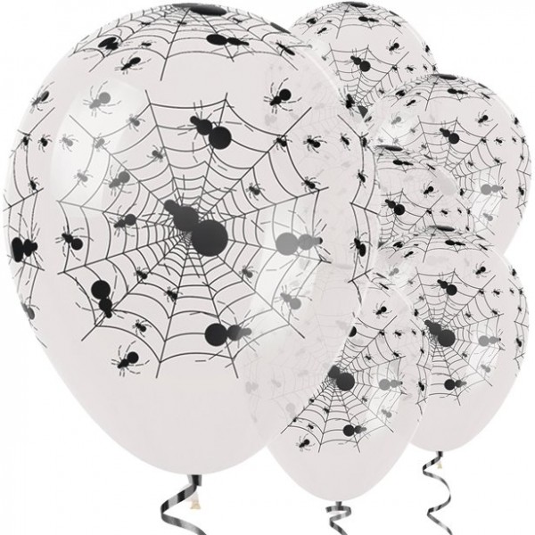 Halloween Ballons 25 Stück - weiss mit Spinnen- Latex - 30cm