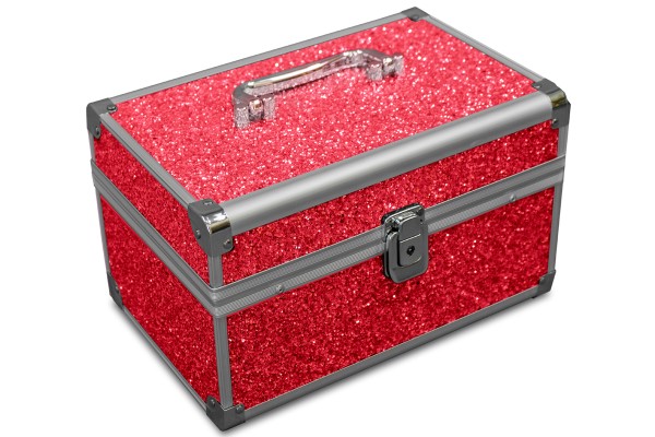 B-Ware MARELIDA® Schmuckkoffer in Rot mit Glitzeroptik | Premium Schmuckkästchen für Schmuck & Co.