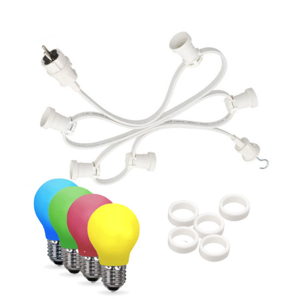 Illu-/Partylichterkette 20m - Außenlichterkette weiß - Made in Germany - 20 bunte LED Tropfenlampen