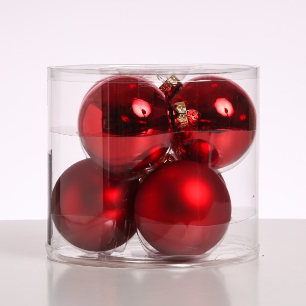 Christbaumkugel - Weihnachtsbaumkugel - Glas - D: 8cm - glänzend und matt - rot - 6er Set