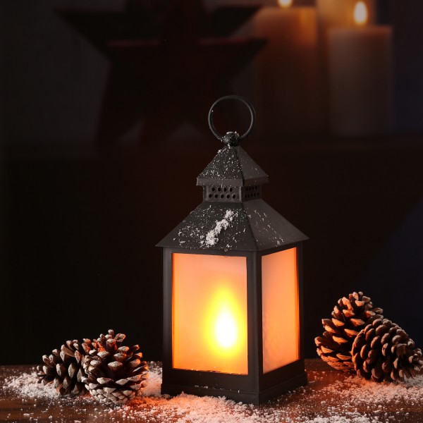 LED Laterne - mit Flammeneffekt - flackernde LED - H: 24cm - Batteriebetrieb - schwarz