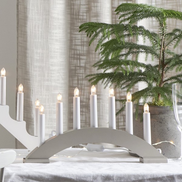 Lichterbogen Bea - 7flammig - warmweiße Birnchen - L: 39cm, H: 22cm - Schalter - grau