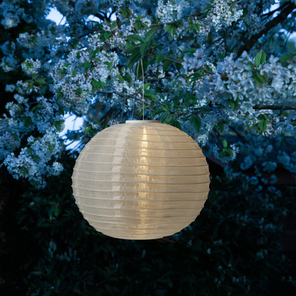 LED Solar Lampion - 1 warmweiße LED - H: 35cm - D: 40cm - Lichtsensor - weiß