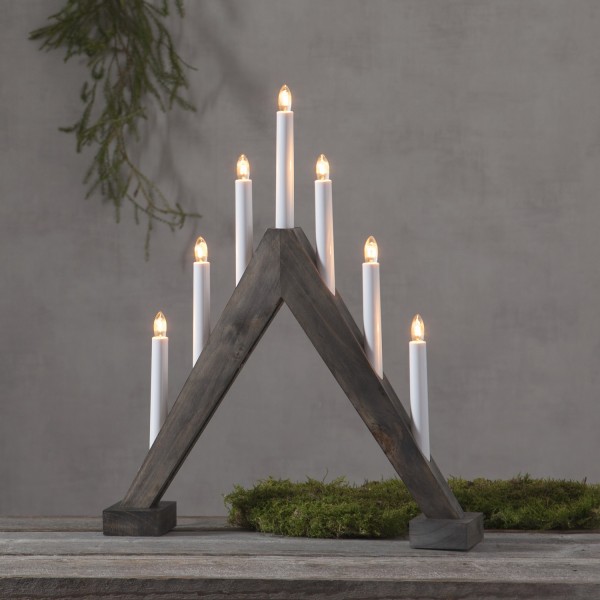 Fensterleuchter Trill - 7 warmweiße Glühlampen - L: 40cm, H: 47cm - Holz - Schalter - Braun