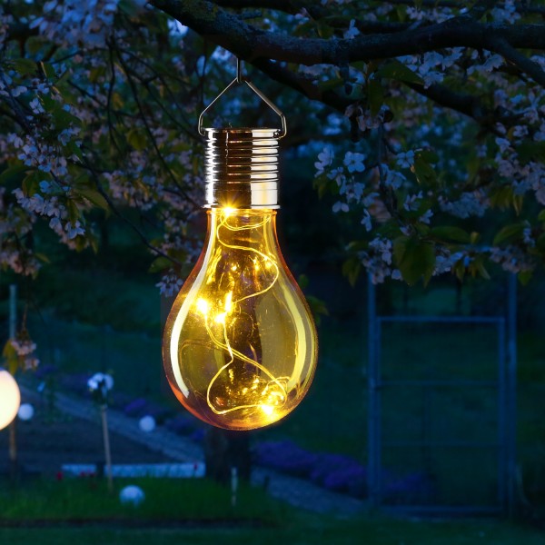 LED Solar Glühbirne GLOW - warmweiße LED Drahtlichterkette - H: 14cm - Lichtsensor - outdoor - gelb