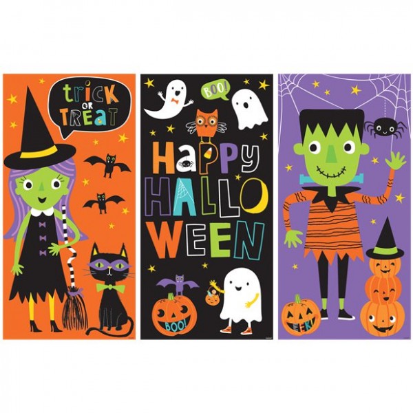3er Set große Halloween Poster - schaurige Party-Deko für Kids (82,5 x 160cm)