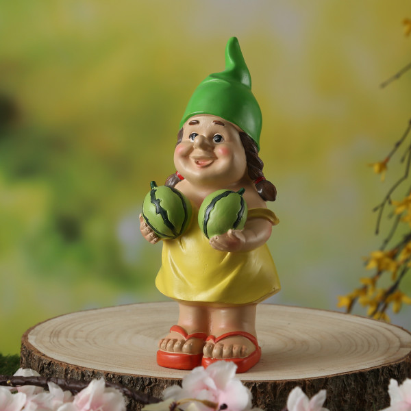 Gartenzwerg MAGDA mit Melonen - Gartenfigur - Polyresin - H: 22,5cm