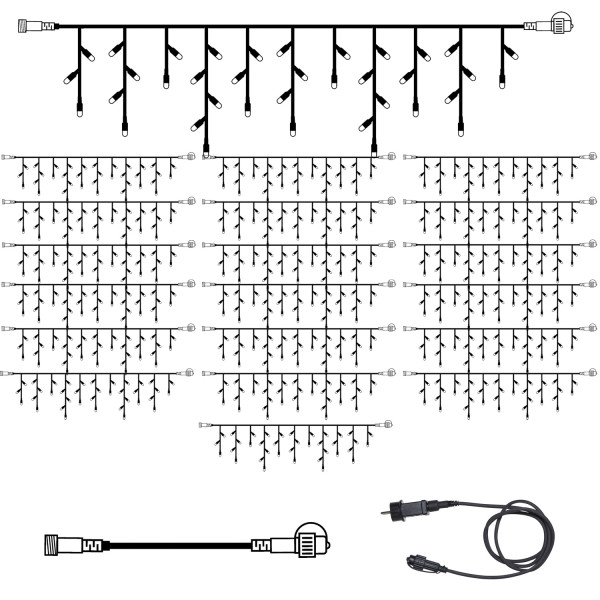 SYSTEM 24 KOMPLETT SET 30m - LED Lichtervorhang Eisregen 30x0,7m - Icicle für Dachrinne, Terrasse