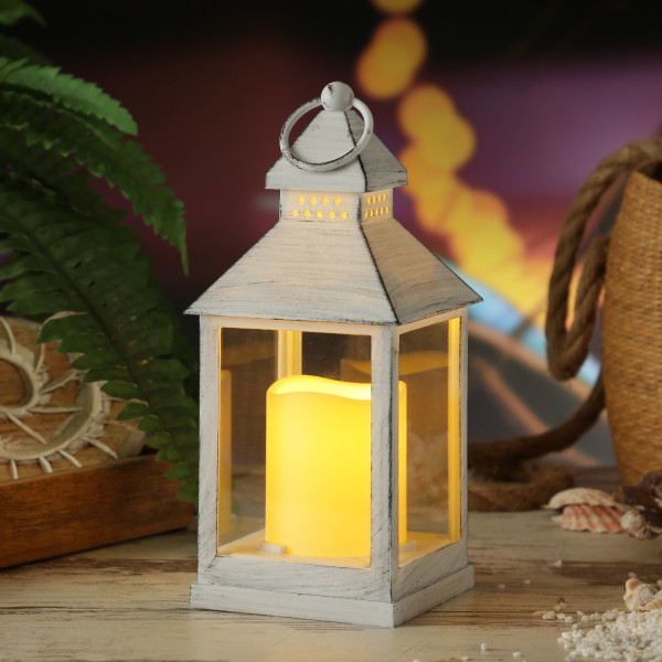LED Laterne mit Kerze - warmweiß flackernde LED - H: 23cm - Batteriebetrieb - weiß
