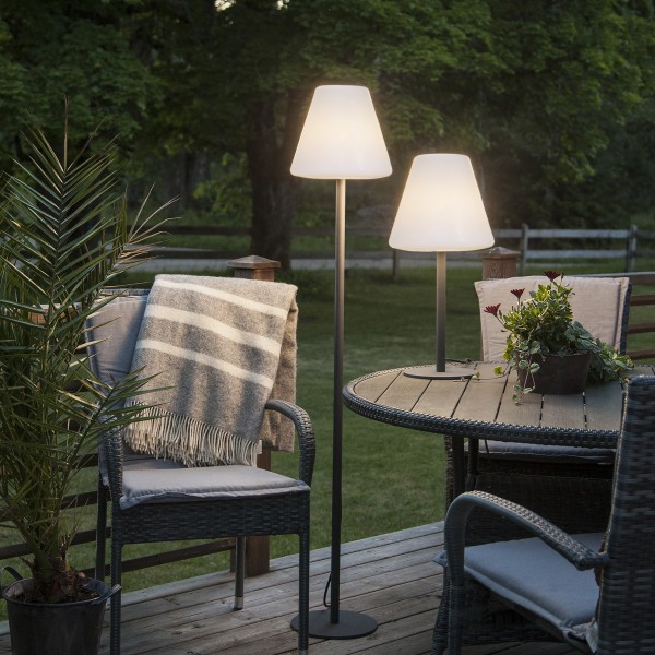 Garten Beistelllampe/Tischlampe - H: 60cm - weißer Lampenschirm - E27 Fassung - Innen/Außen