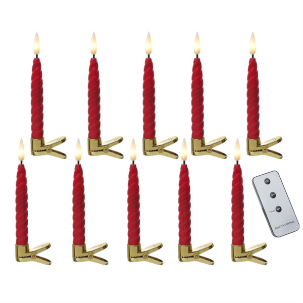 B-Ware LED Baumkerzen TWIST mit Clip - kabellos - Fernbedienung -Timer - für Innen - rot - 10er Set