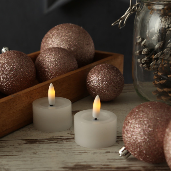 LED Teelichter LINA - Rustik-Optik - Echtwachs - Timer - mit Batterien - D: 4,5cm H: 5cm - 2St.