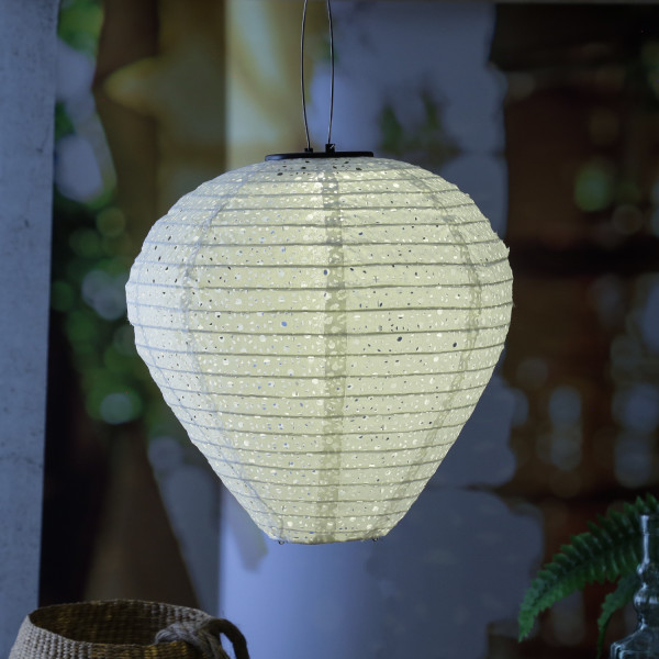 LED Solar Lampion Ballon - mit Blumenmuster - warmweiße LED - H: 30cm - D: 30cm - Lichtsensor - weiß
