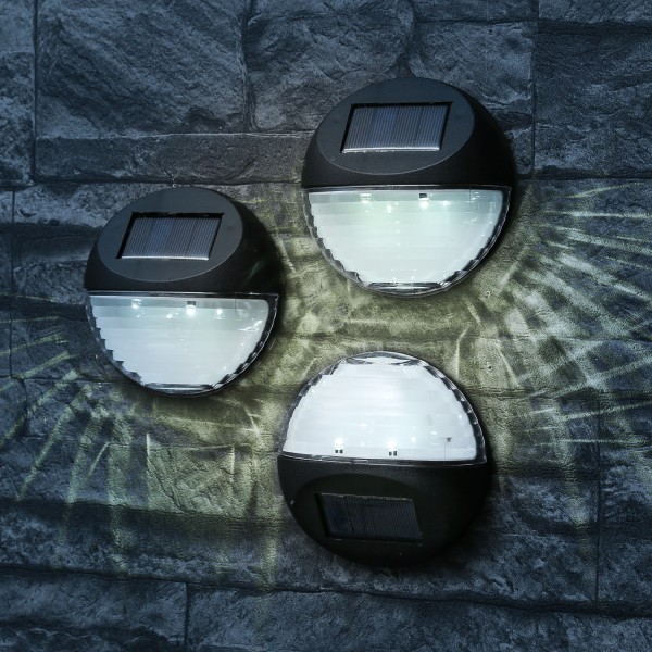 LED Solar Fassadenleuchten - Wandleuchten - kaltweiße LED - D: 11cm - Sensor - schwarz - 3er Set